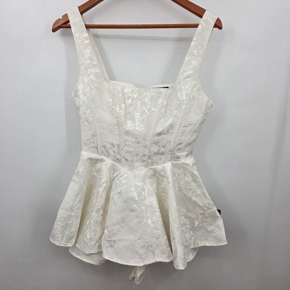 Lulus Radiant Flair Ivory Floral Jacquard Bustier Skort Romper Size Large - Picture 6 of 9